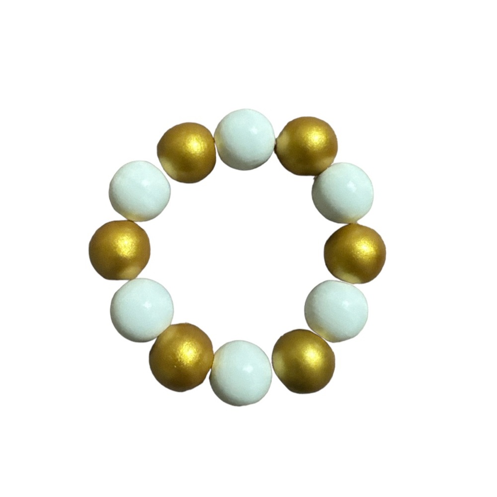 Handcrafted White & Gold Wooden Beaded Bracelet